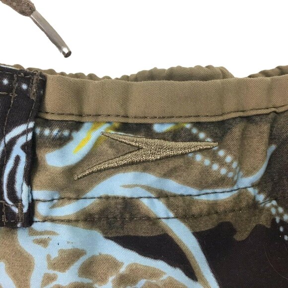 Speedo Mens XL Brown Blue Hawaiian Wave Floral Mesh Lined Swim Trunk Shorts - Picture 5 of 10